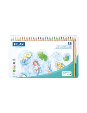 Boite Metallique 36 Crayons Aquarelle De Couleur Mine Epaisseur Ø3,5mm Hexagonal + Brosse Milan - 64186